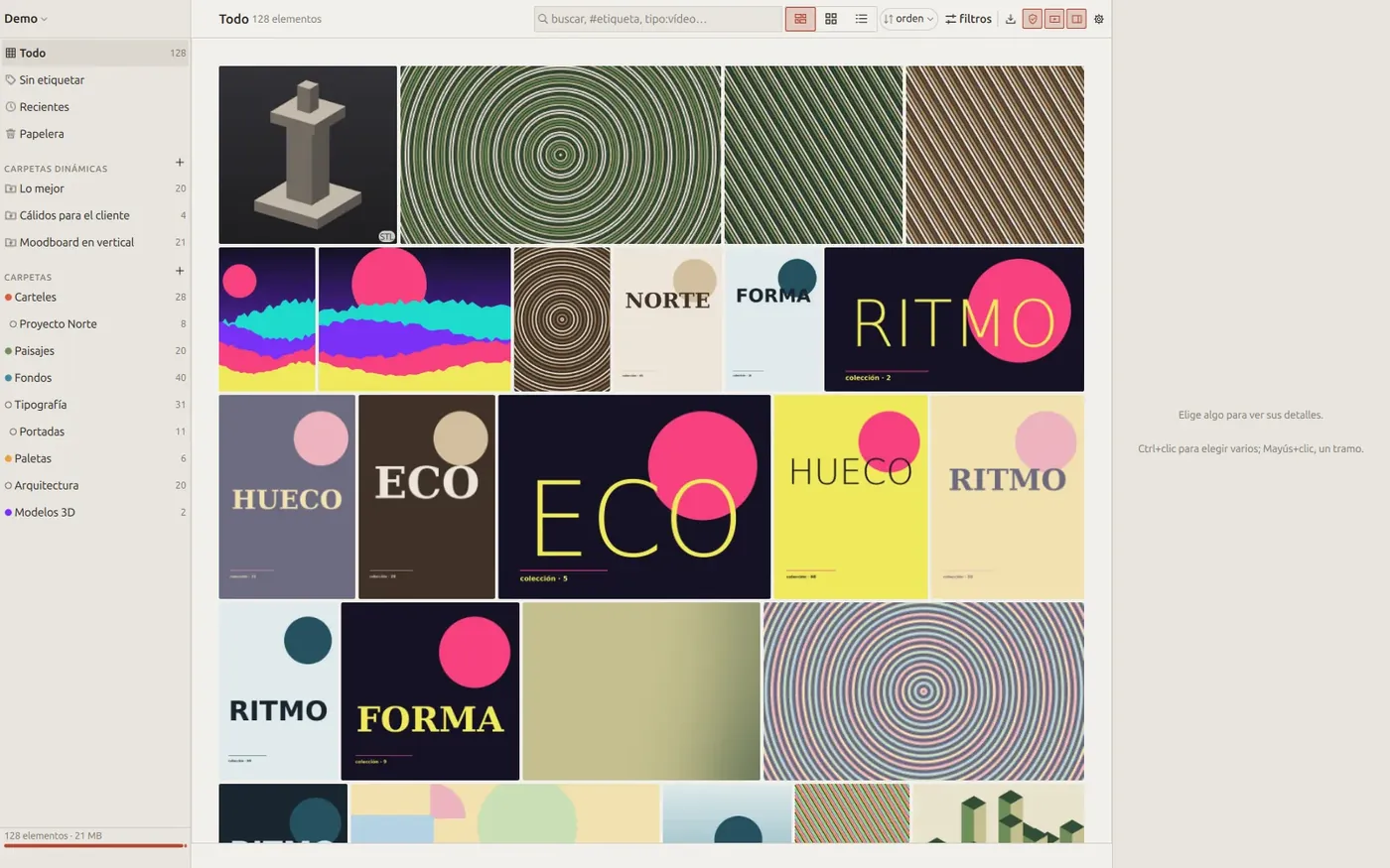 Grimorio with the light paper theme, showing the same image grid