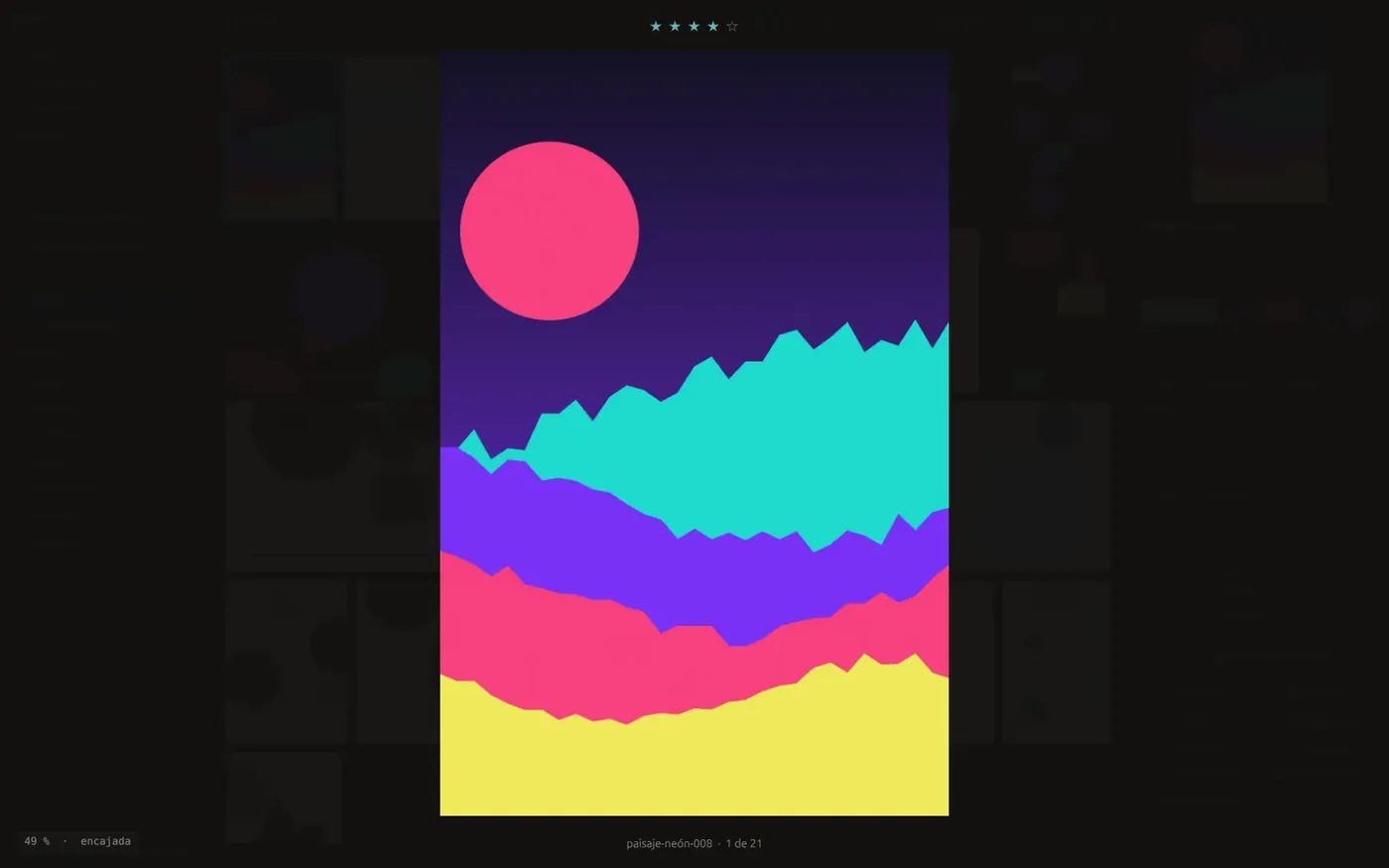 The viewer with an illustration full screen and the zoom level at the bottom
