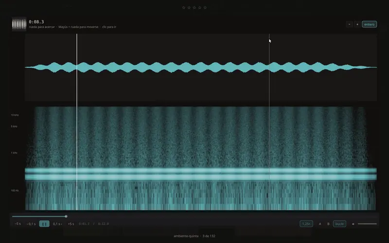 El visor de sonido con la onda arriba y el espectrograma debajo.